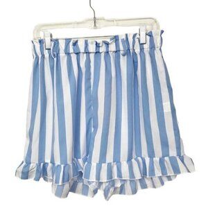 Romwe Blue White Striped Ruffle Hem Pajama Shorts NWT Large